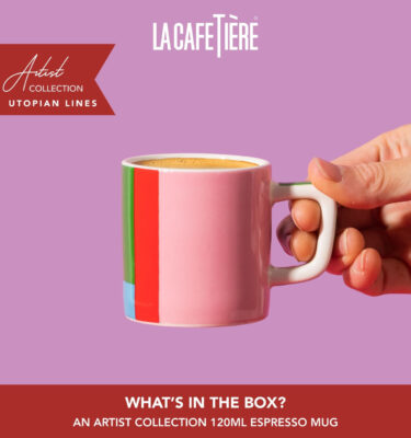 La Cafetière Ceramic Espresso Cup, Pink and Red Utopian Lines, 120ml